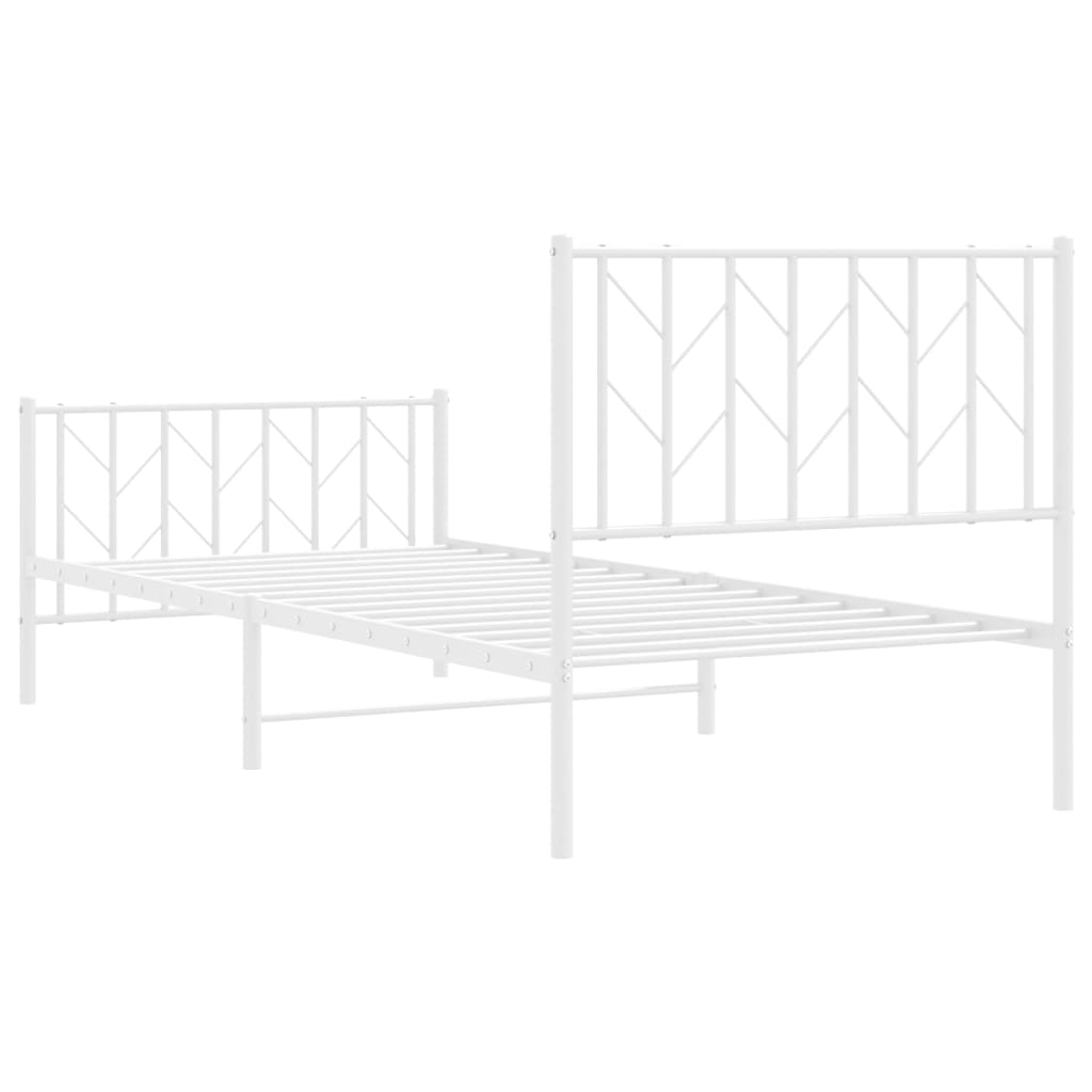 vidaXL Metalowa rama łóżka z wezgłowiem i zanóżkiem, biała, 90x200 cm