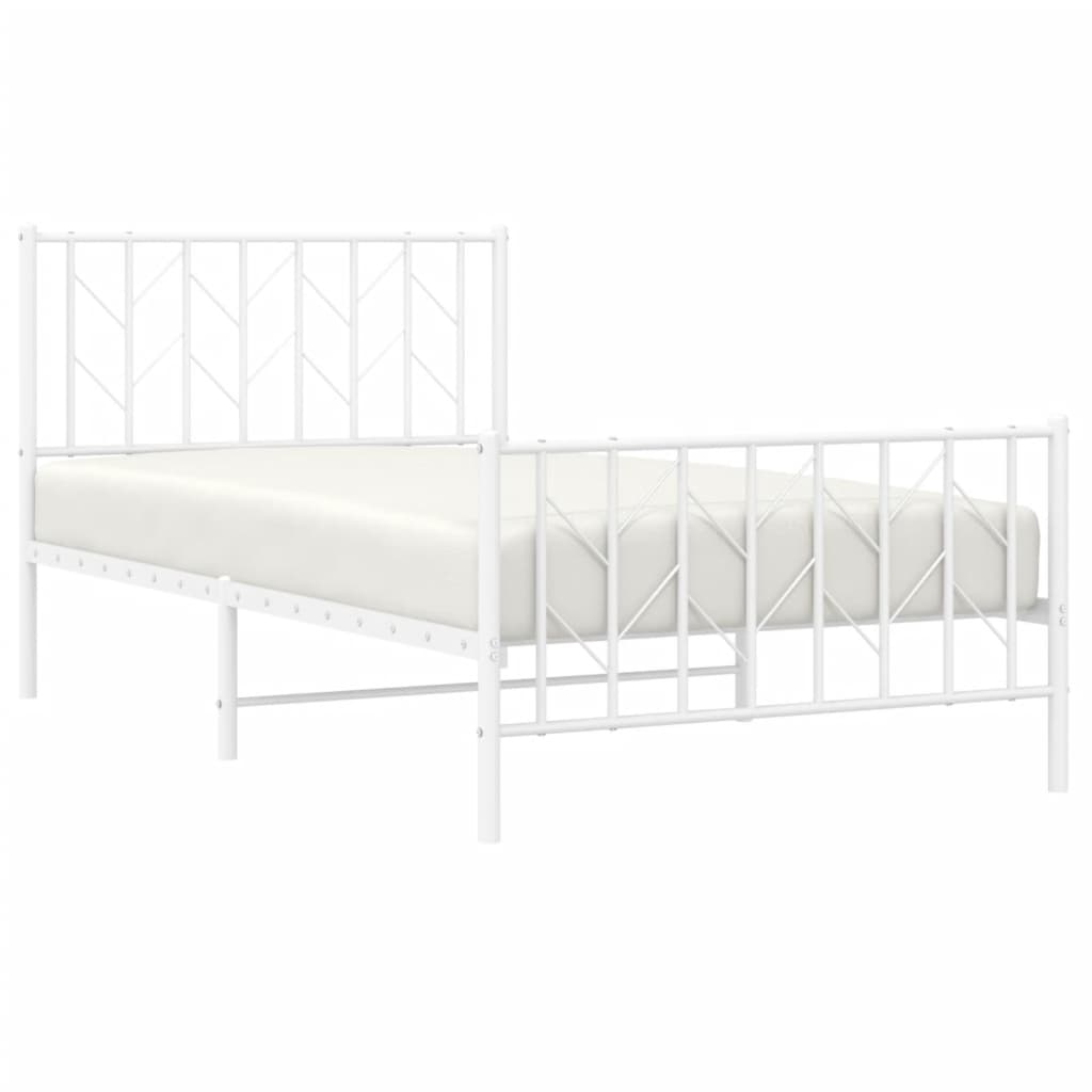 vidaXL Metalowa rama łóżka z wezgłowiem i zanóżkiem, biała, 100x190 cm