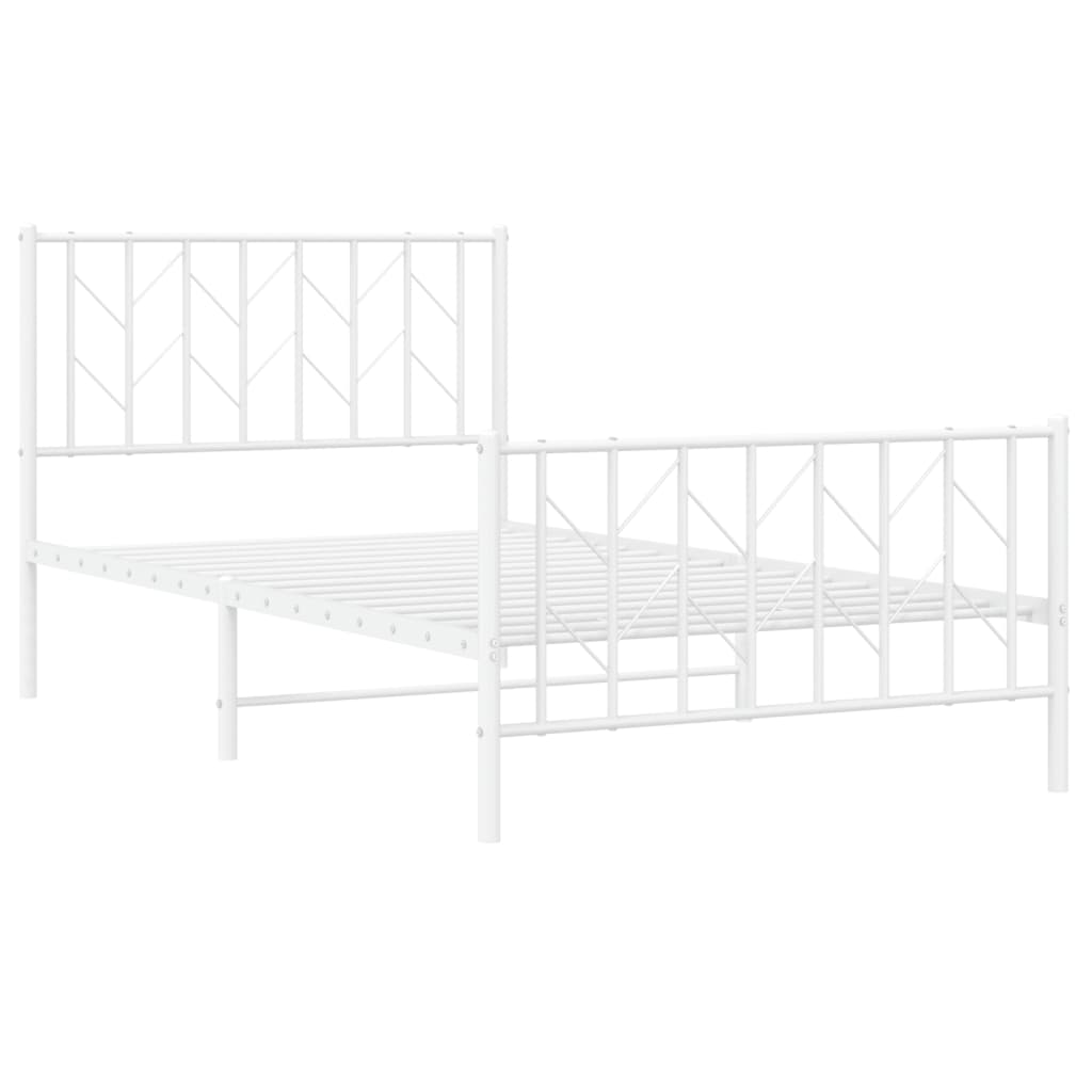 vidaXL Metalowa rama łóżka z wezgłowiem i zanóżkiem, biała, 100x190 cm