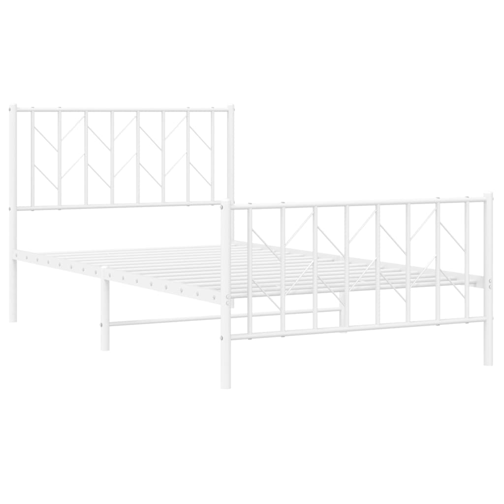 vidaXL Metalowa rama łóżka z wezgłowiem i zanóżkiem, biała, 100x200 cm