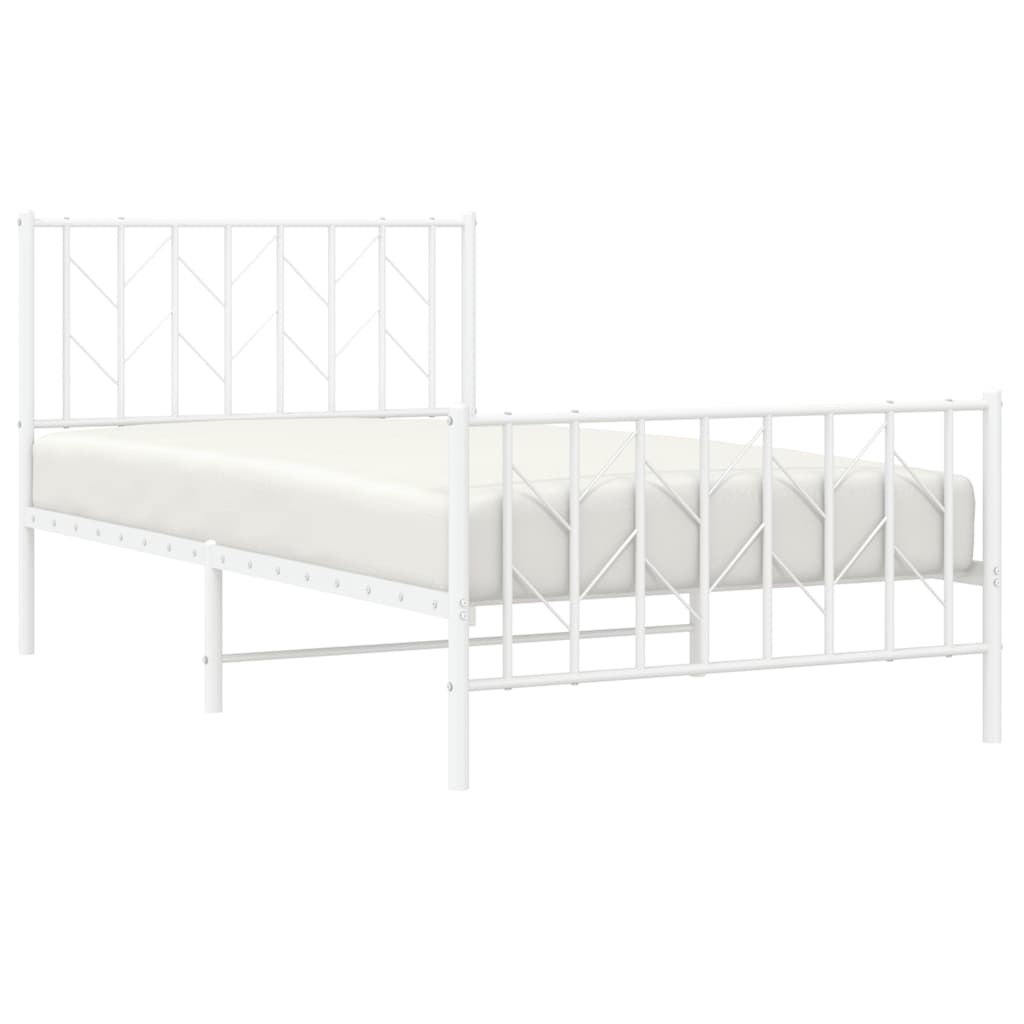 vidaXL Metalowa rama łóżka z wezgłowiem i zanóżkiem, biała, 100x200 cm