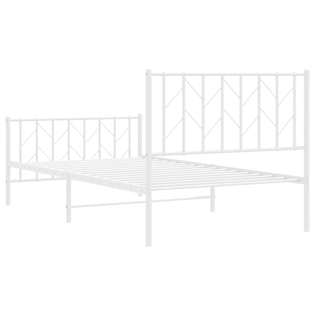 vidaXL Metalowa rama łóżka z wezgłowiem i zanóżkiem, biała, 100x200 cm