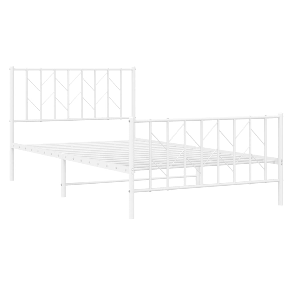 vidaXL Metalowa rama łóżka z wezgłowiem i zanóżkiem, biała, 107x203 cm