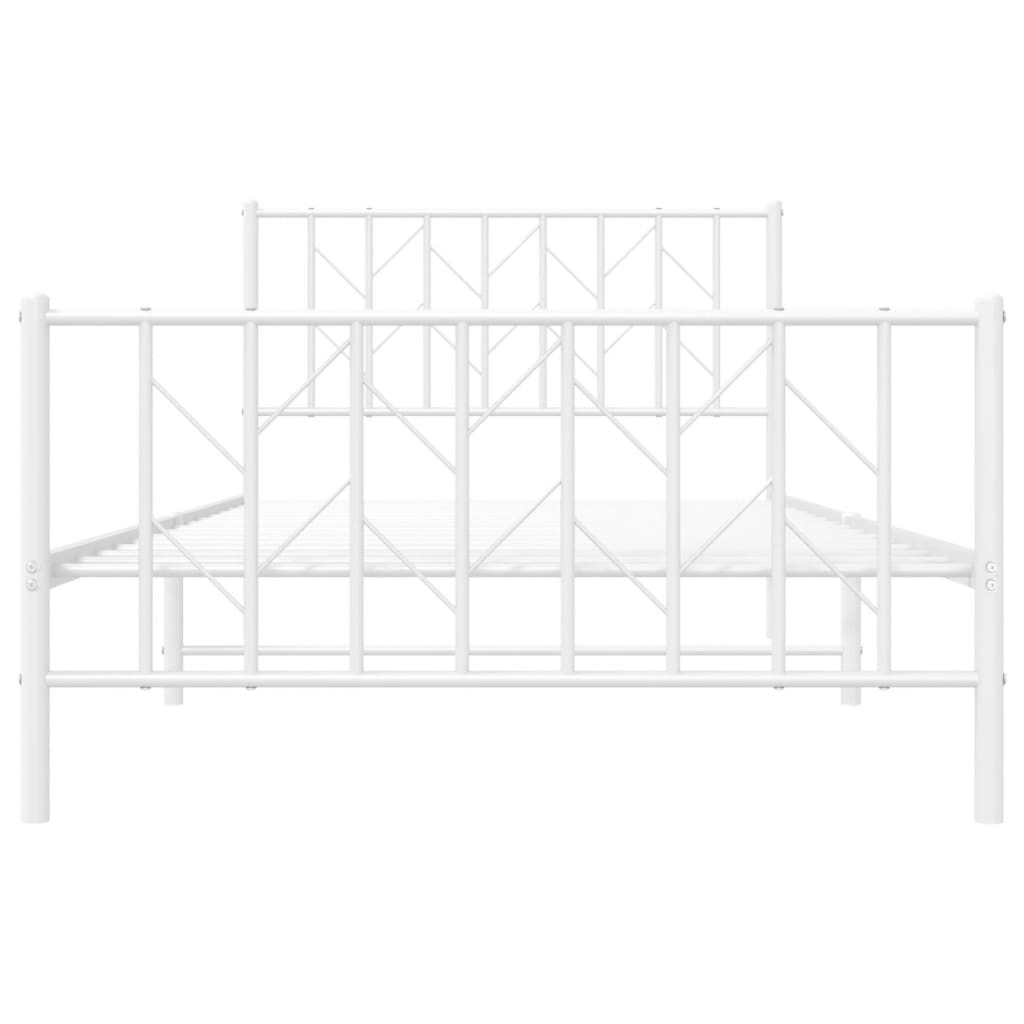 vidaXL Metalowa rama łóżka z wezgłowiem i zanóżkiem, biała, 107x203 cm
