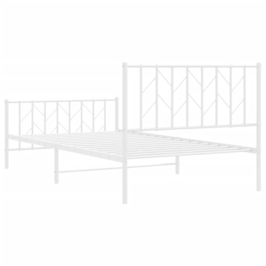 vidaXL Metalowa rama łóżka z wezgłowiem i zanóżkiem, biała, 107x203 cm