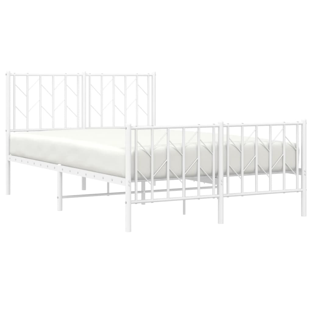 vidaXL Metalowa rama łóżka z wezgłowiem i zanóżkiem, biała, 120x190 cm