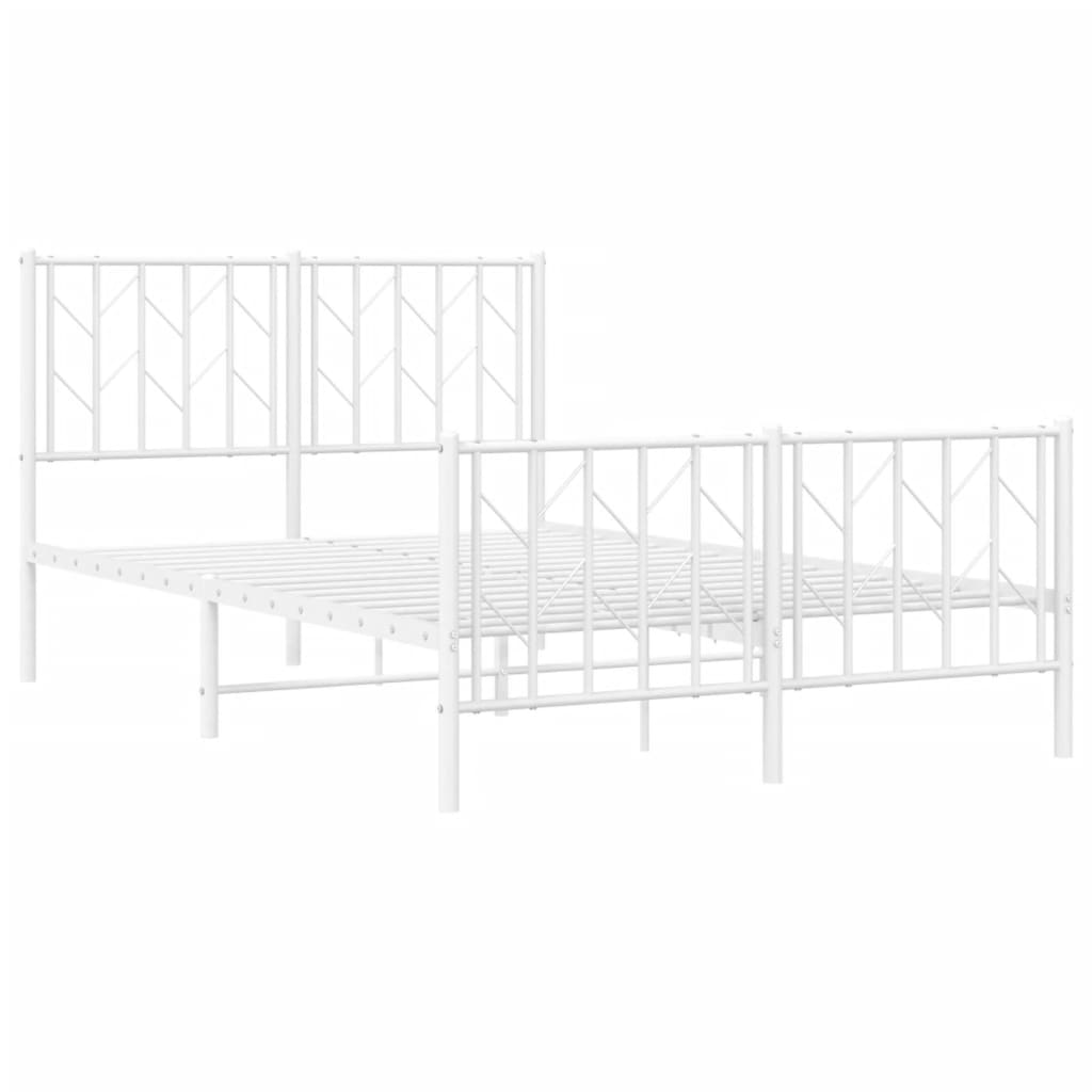 vidaXL Metalowa rama łóżka z wezgłowiem i zanóżkiem, biała, 120x190 cm