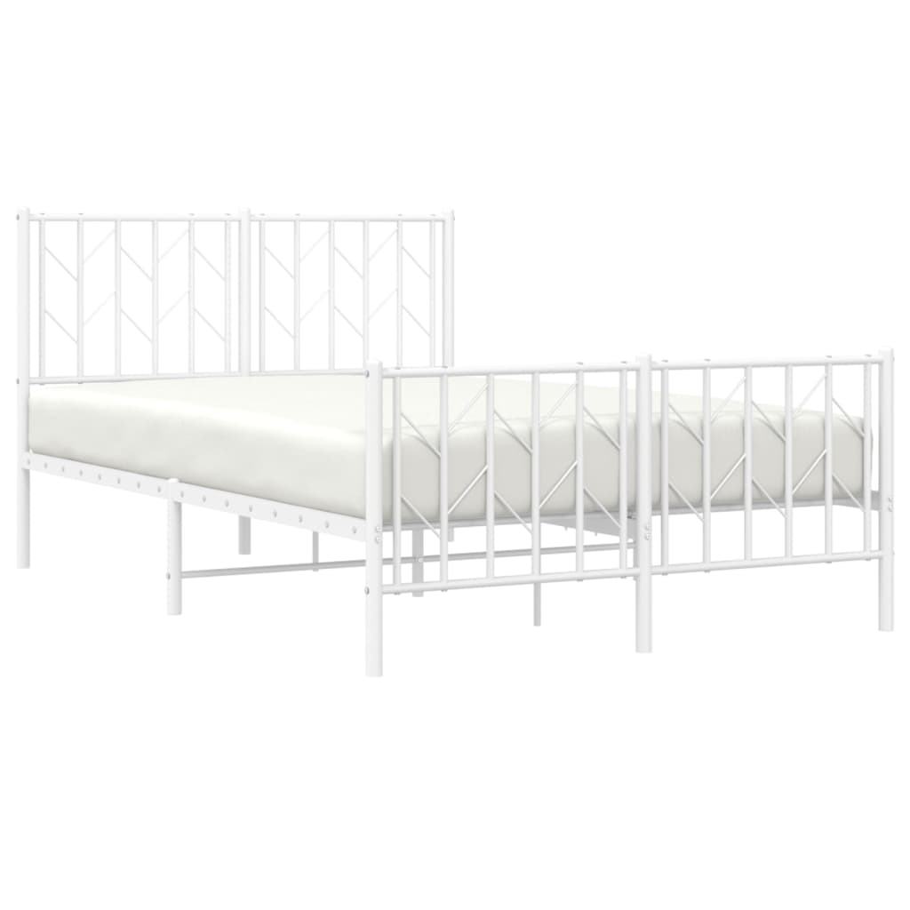 vidaXL Metalowa rama łóżka z wezgłowiem i zanóżkiem, biała, 120x200 cm