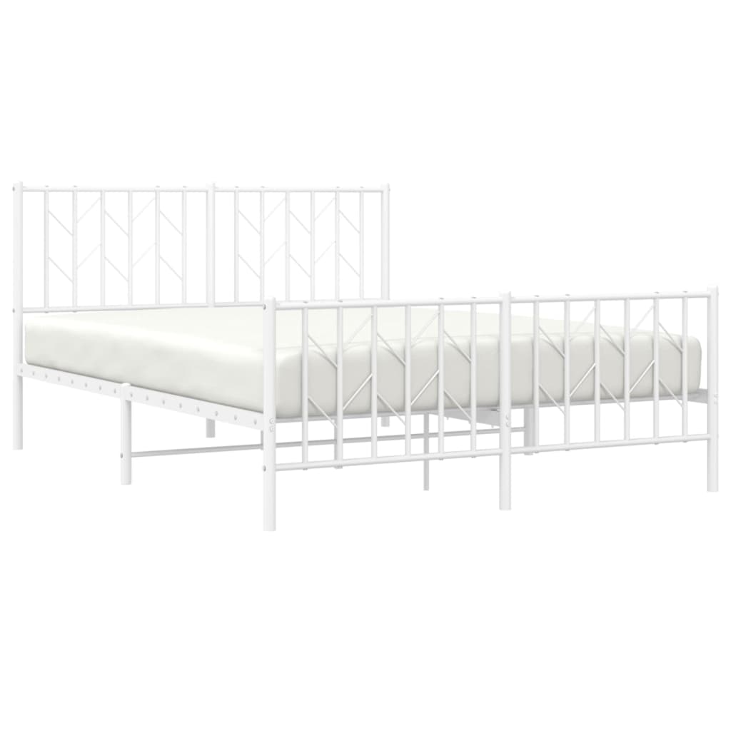 vidaXL Metalowa rama łóżka z wezgłowiem i zanóżkiem, biała, 135x190 cm