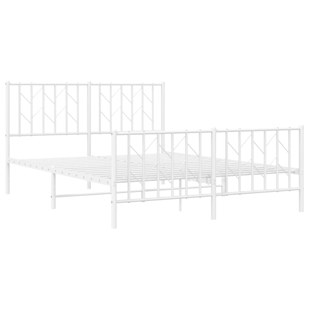 vidaXL Metalowa rama łóżka z wezgłowiem i zanóżkiem, biała, 135x190 cm