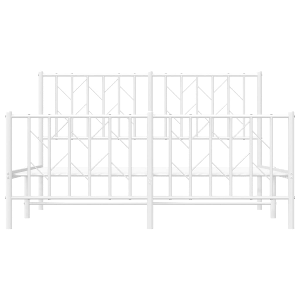 vidaXL Metalowa rama łóżka z wezgłowiem i zanóżkiem, biała, 135x190 cm