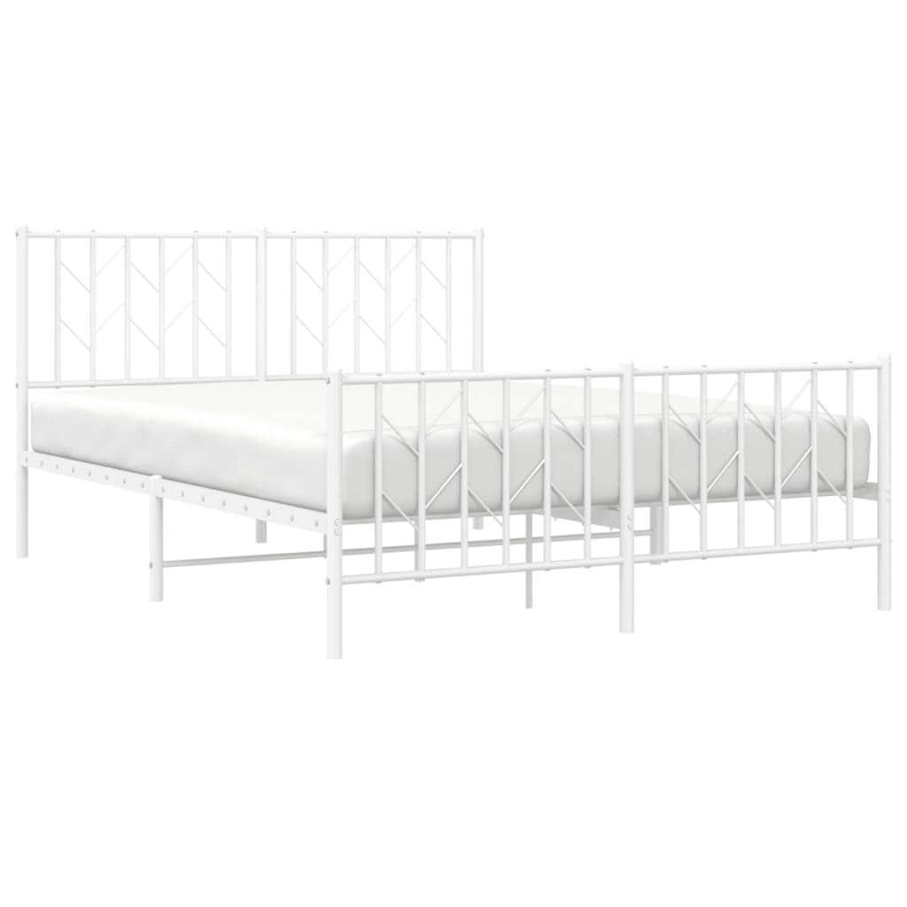 vidaXL Metalowa rama łóżka z wezgłowiem i zanóżkiem, biała, 140x190 cm