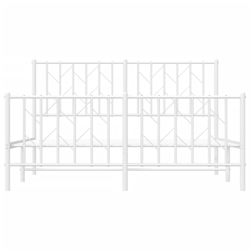 vidaXL Metalowa rama łóżka z wezgłowiem i zanóżkiem, biała, 140x190 cm