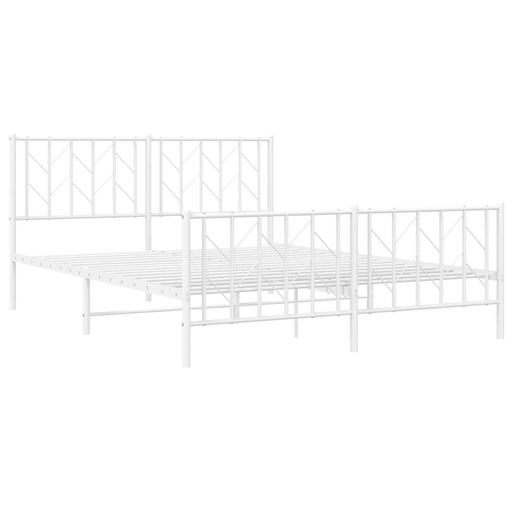 vidaXL Metalowa rama łóżka z wezgłowiem i zanóżkiem, biała, 150x200 cm