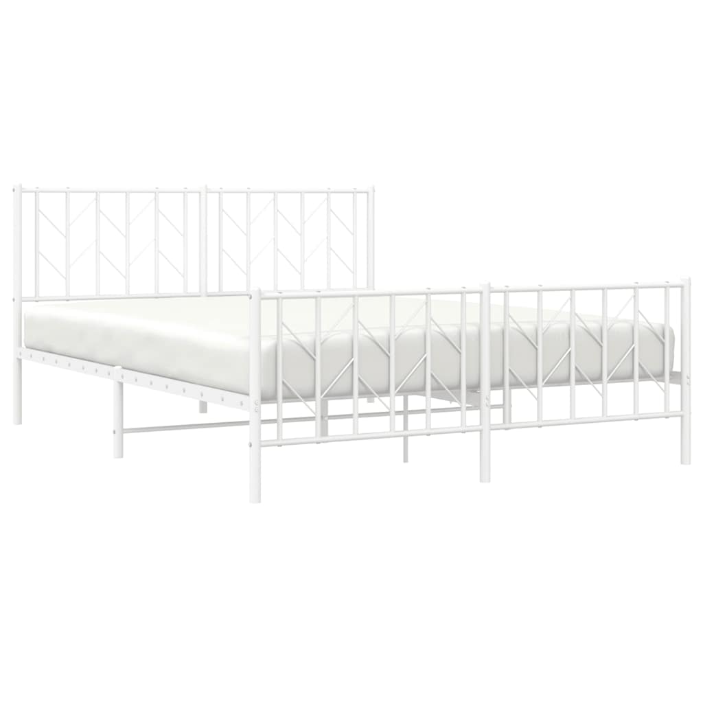 vidaXL Metalowa rama łóżka z wezgłowiem i zanóżkiem, biała, 150x200 cm