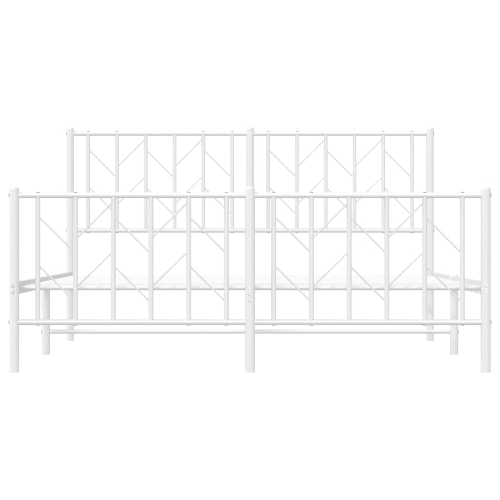 vidaXL Metalowa rama łóżka z wezgłowiem i zanóżkiem, biała, 150x200 cm
