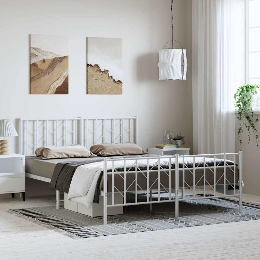 vidaXL Metalowa rama łóżka z wezgłowiem i zanóżkiem, biała, 150x200 cm