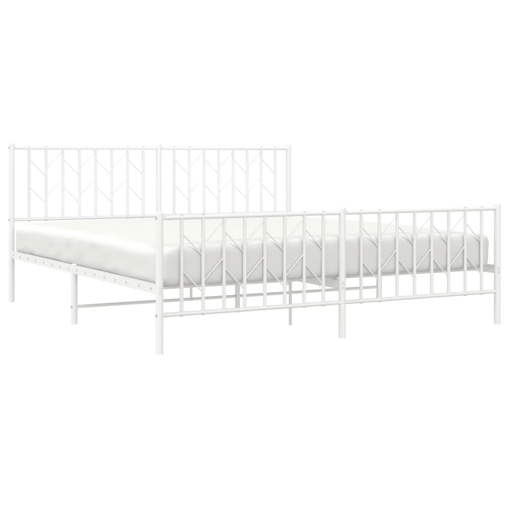 vidaXL Metalowa rama łóżka z wezgłowiem i zanóżkiem, biała, 183x213 cm