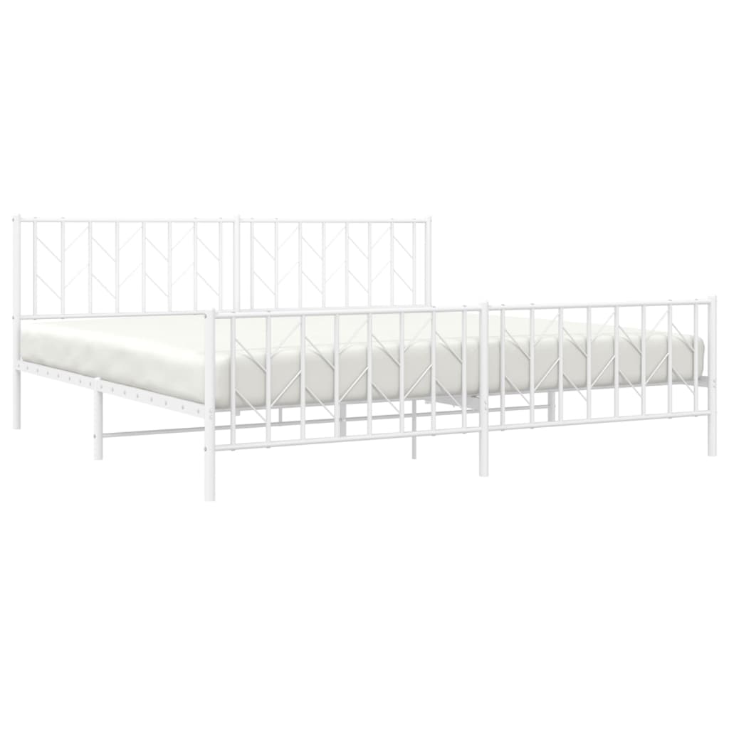 vidaXL Metalowa rama łóżka z wezgłowiem i zanóżkiem, biała, 200x200 cm