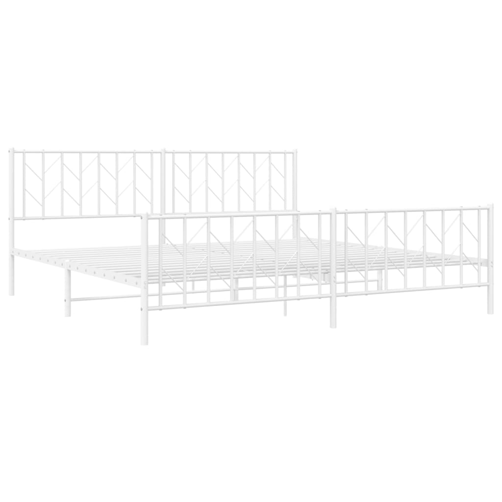 vidaXL Metalowa rama łóżka z wezgłowiem i zanóżkiem, biała, 200x200 cm