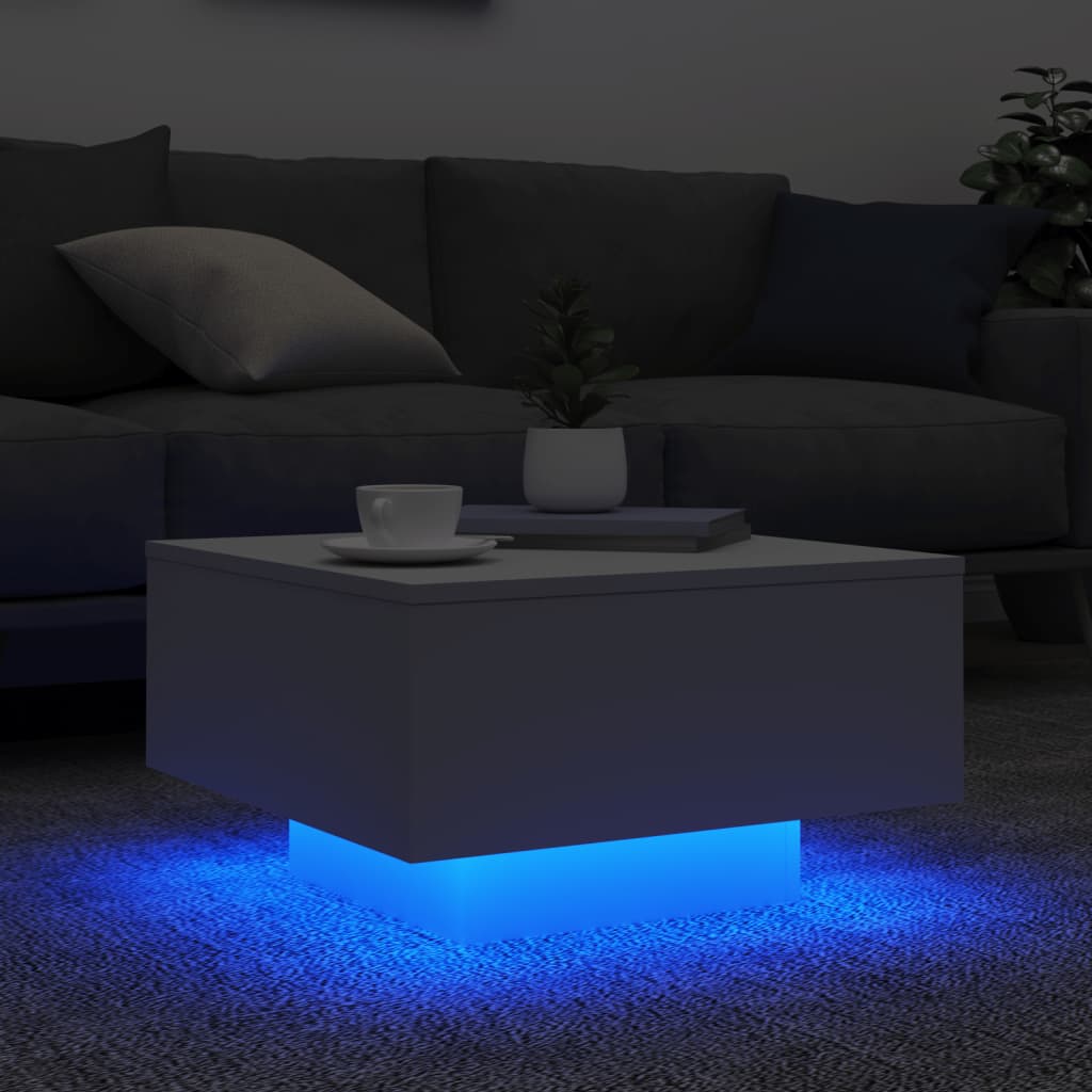 vidaXL Stolik kawowy z podświetleniem LED, biały, 55x55x31 cm
