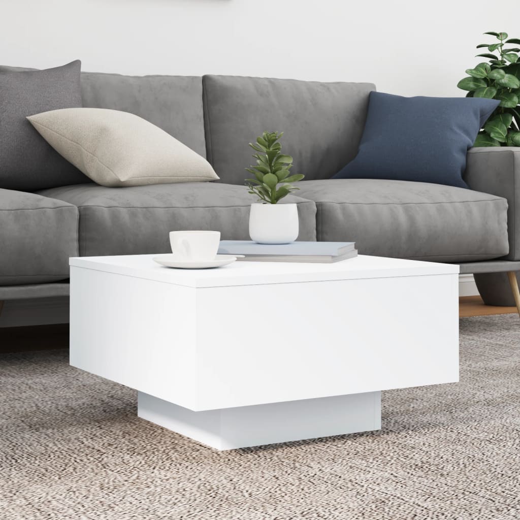 vidaXL Stolik kawowy z podświetleniem LED, biały, 55x55x31 cm