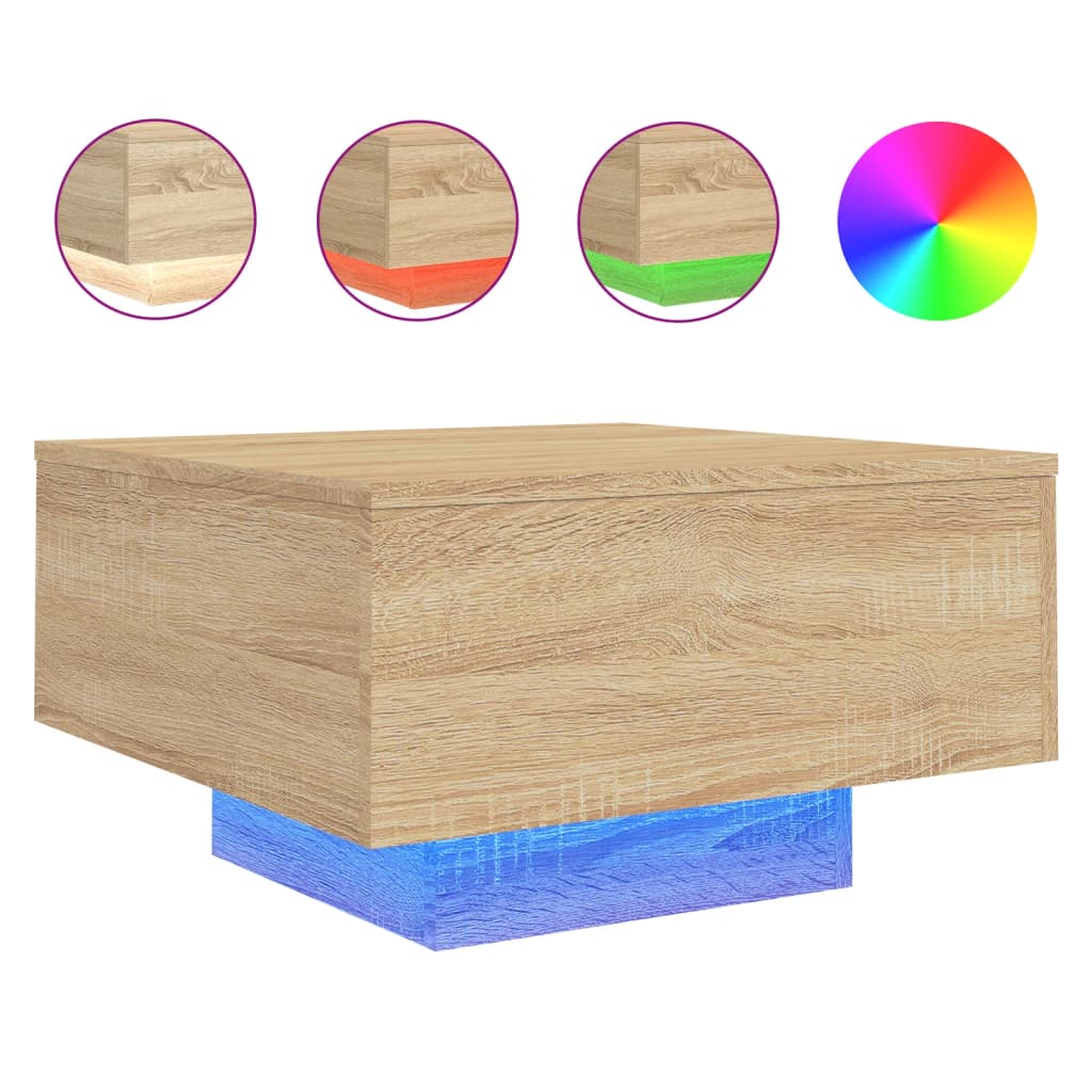 vidaXL Stolik kawowy z podświetleniem LED, dąb sonoma, 55x55x31 cm