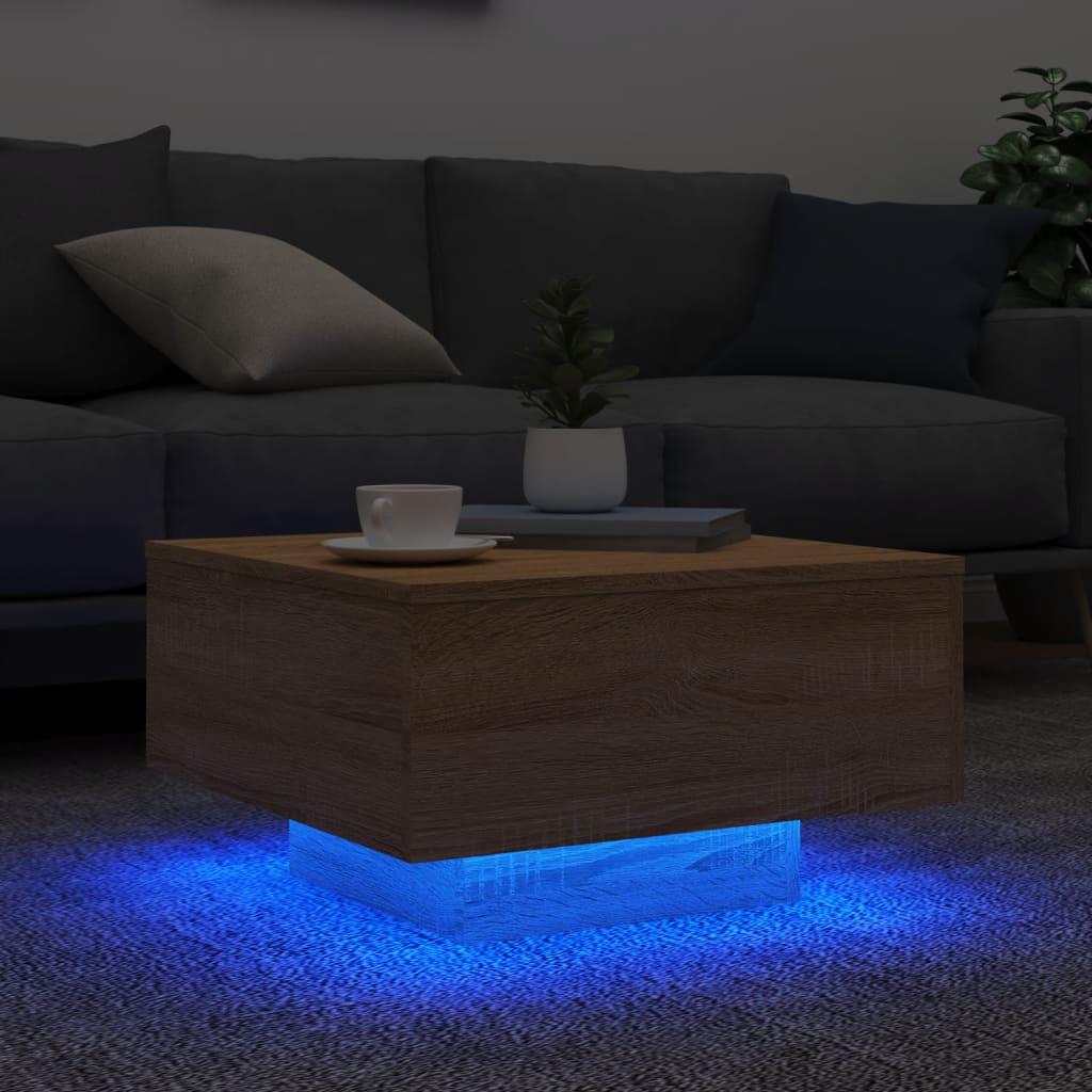 vidaXL Stolik kawowy z podświetleniem LED, dąb sonoma, 55x55x31 cm