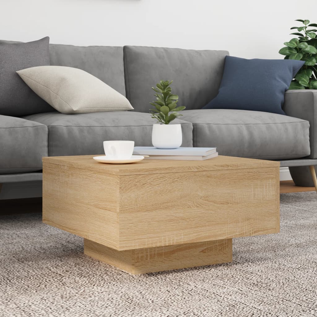 vidaXL Stolik kawowy z podświetleniem LED, dąb sonoma, 55x55x31 cm