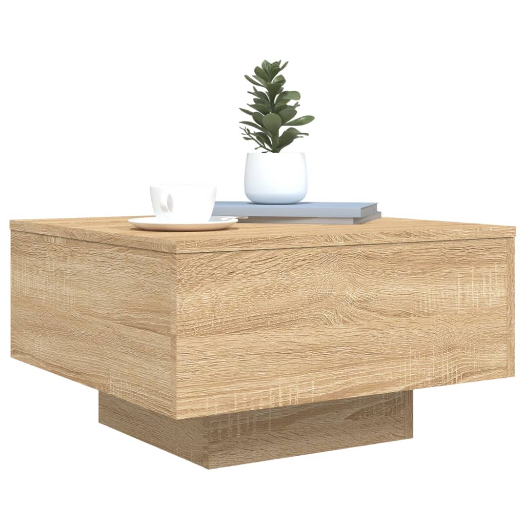 vidaXL Stolik kawowy z podświetleniem LED, dąb sonoma, 55x55x31 cm
