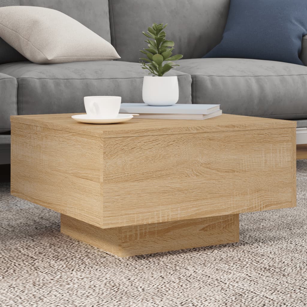 vidaXL Stolik kawowy z podświetleniem LED, dąb sonoma, 55x55x31 cm