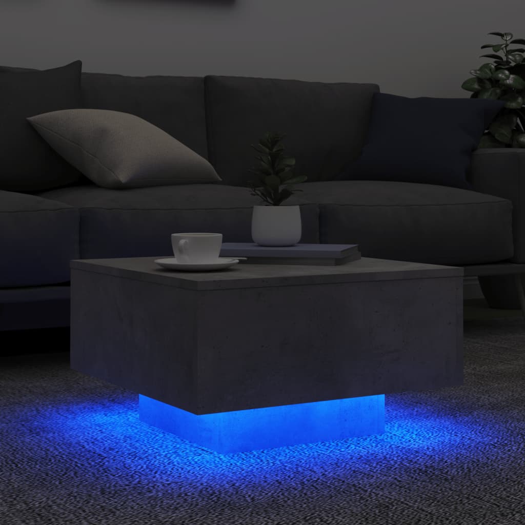 vidaXL Stolik kawowy z podświetleniem LED, szarość betonu, 55x55x31 cm