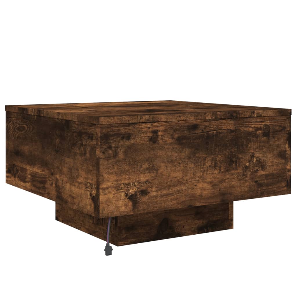 vidaXL Stolik kawowy z LED, przydymiony dąb, 55x55x31 cm