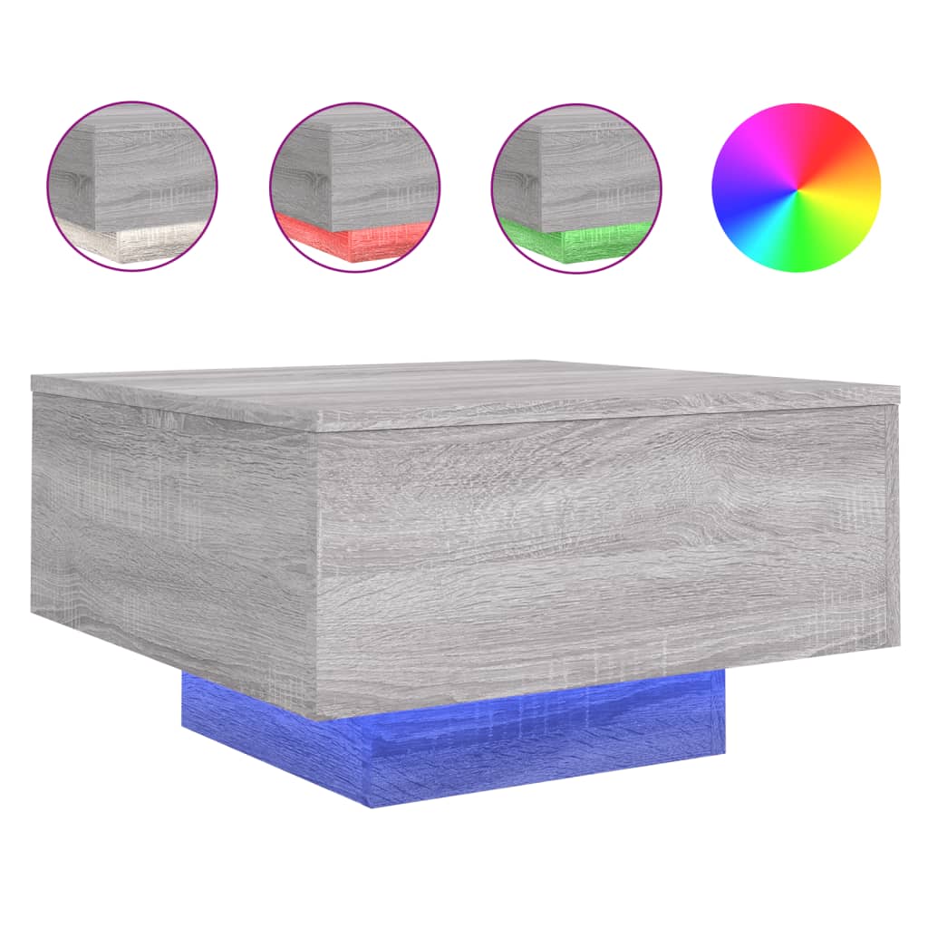 vidaXL Stolik kawowy z LED, szary dąb sonoma, 55x55x31 cm