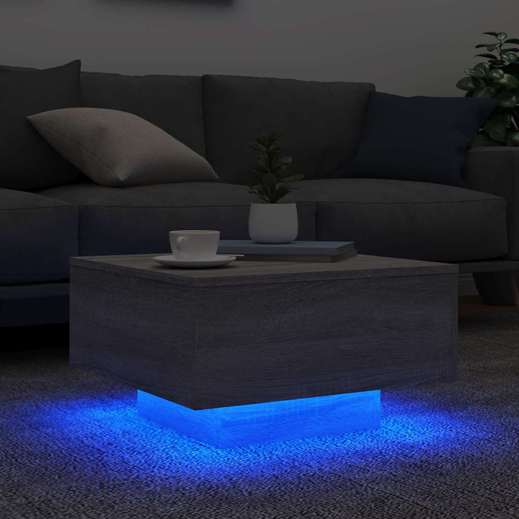 vidaXL Stolik kawowy z LED, szary dąb sonoma, 55x55x31 cm