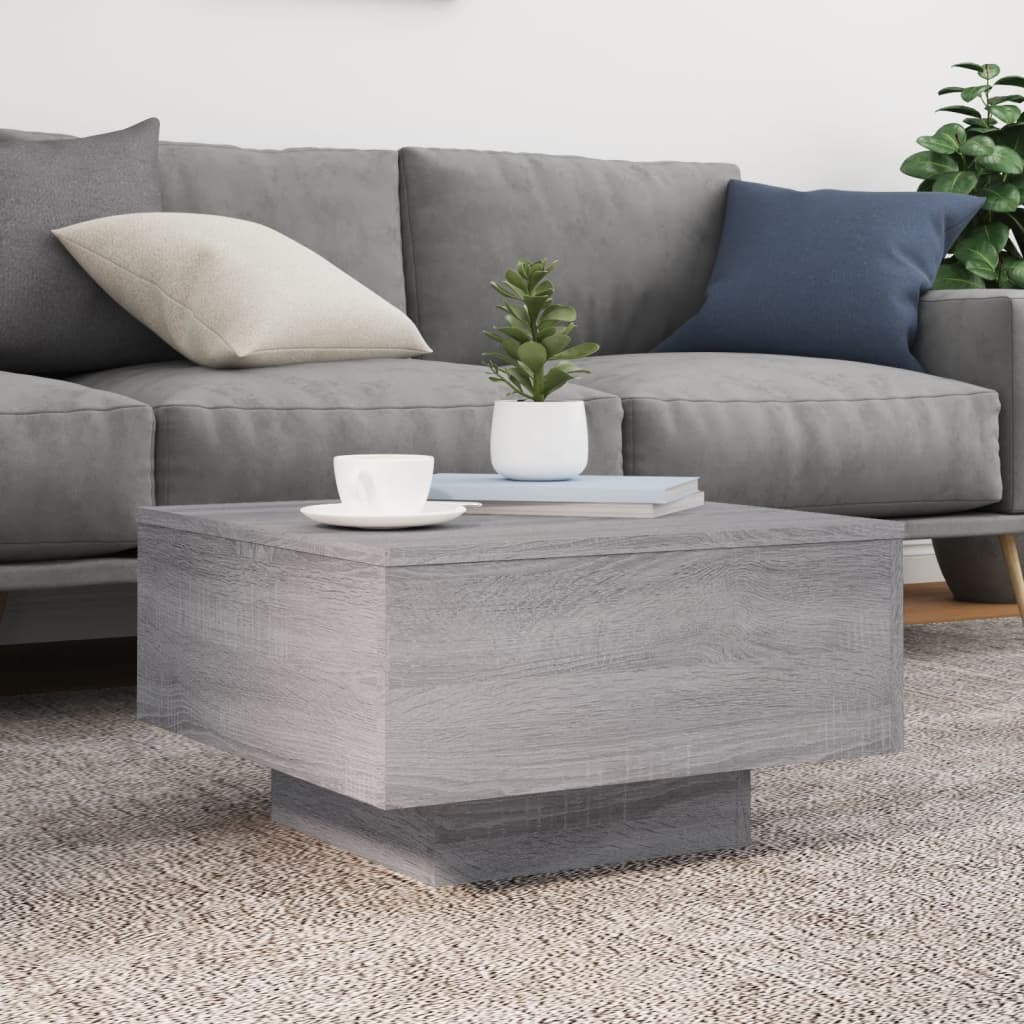 vidaXL Stolik kawowy z LED, szary dąb sonoma, 55x55x31 cm