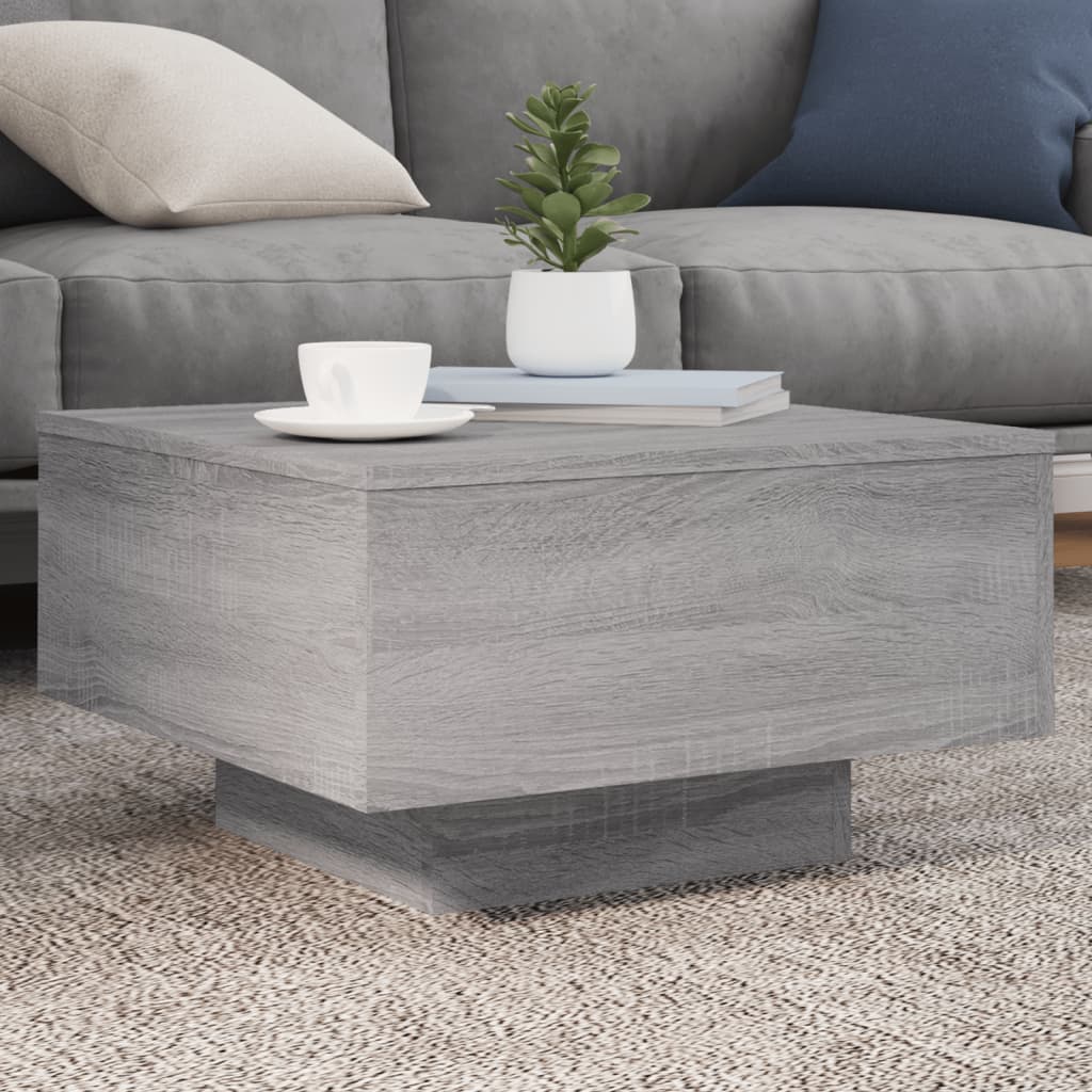 vidaXL Stolik kawowy z LED, szary dąb sonoma, 55x55x31 cm