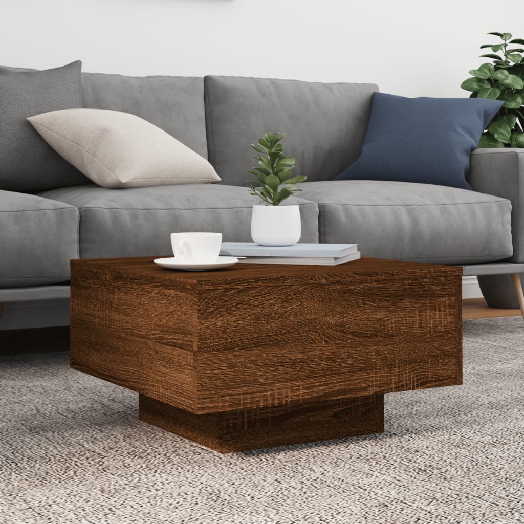 vidaXL Stolik kawowy z podświetleniem LED, brązowy dąb, 55x55x31 cm