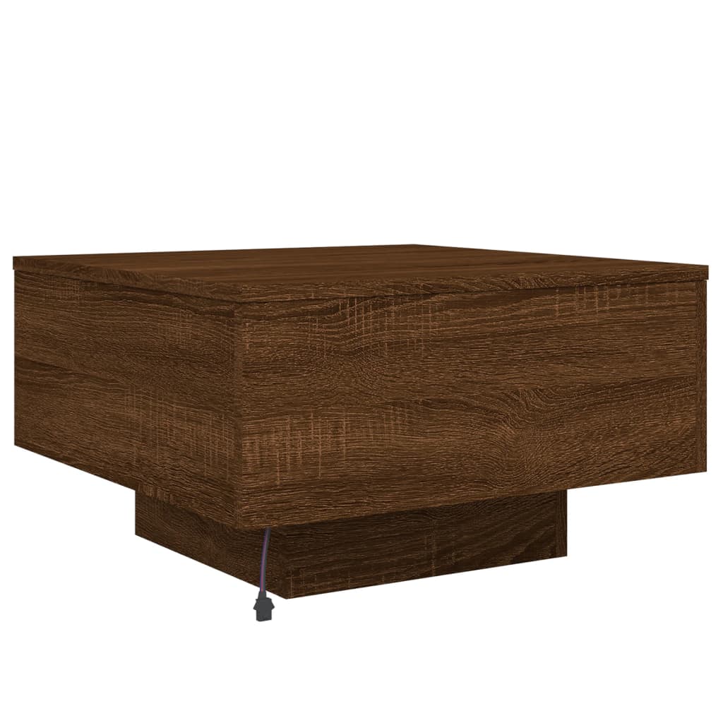 vidaXL Stolik kawowy z podświetleniem LED, brązowy dąb, 55x55x31 cm