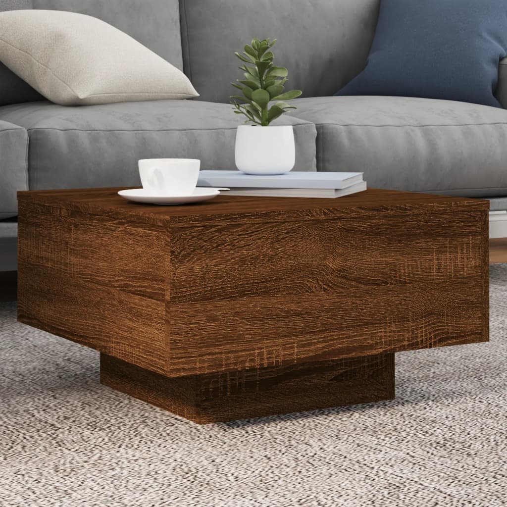 vidaXL Stolik kawowy z podświetleniem LED, brązowy dąb, 55x55x31 cm