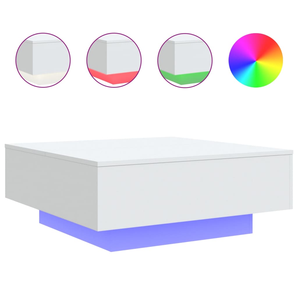 vidaXL Stolik kawowy z oświetleniem LED, biały, 80x80x31 cm