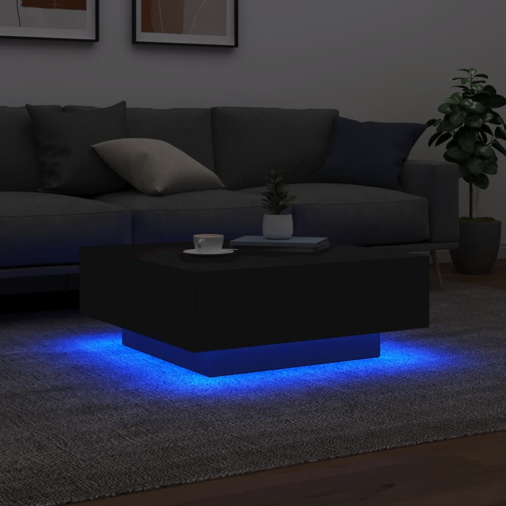 vidaXL Stolik kawowy z oświetleniem LED, czarny, 80x80x31 cm