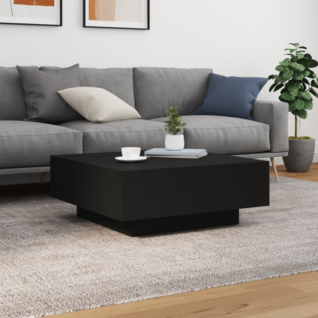 vidaXL Stolik kawowy z oświetleniem LED, czarny, 80x80x31 cm
