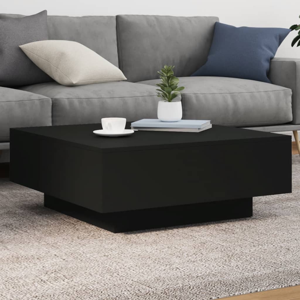 vidaXL Stolik kawowy z oświetleniem LED, czarny, 80x80x31 cm