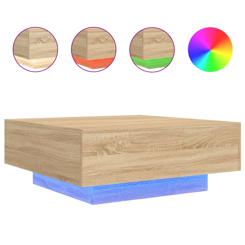 vidaXL Stolik kawowy z podświetleniem LED, dąb sonoma, 80x80x31 cm