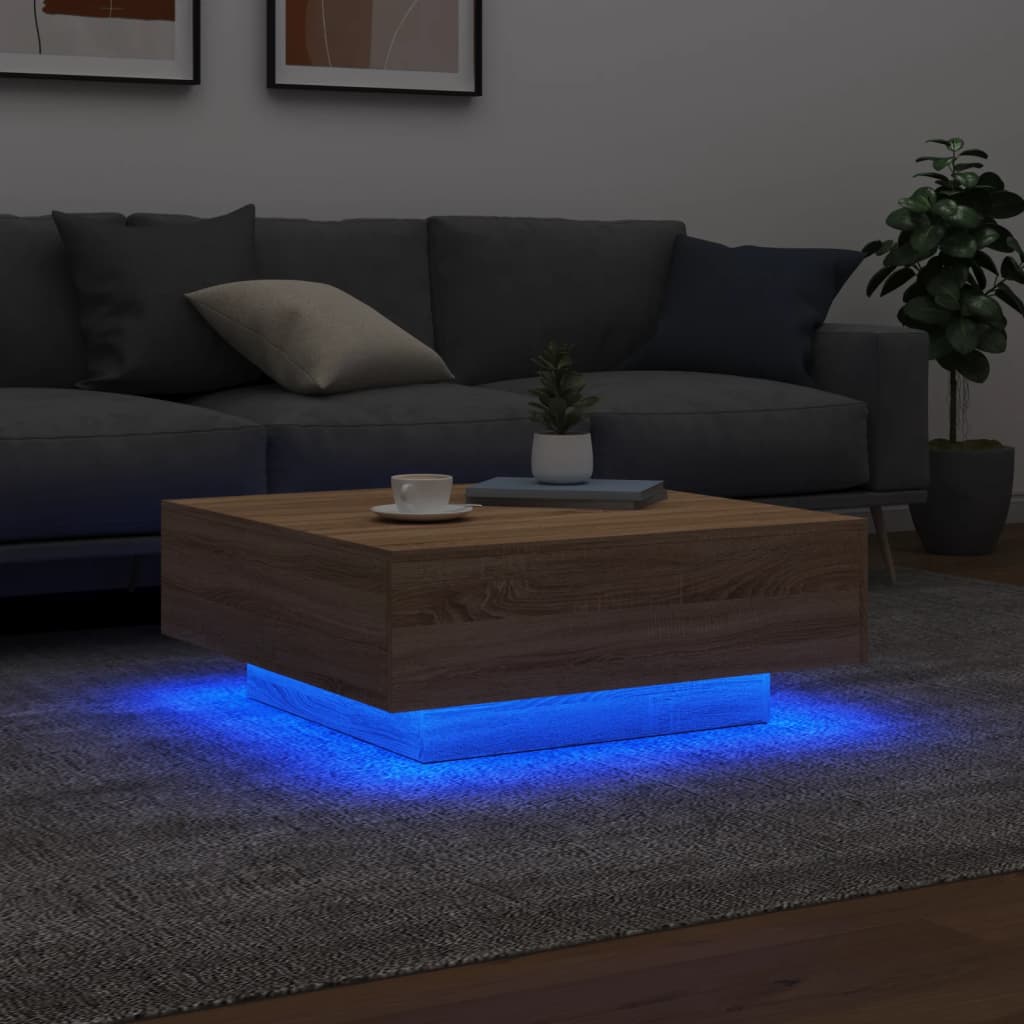 vidaXL Stolik kawowy z podświetleniem LED, dąb sonoma, 80x80x31 cm