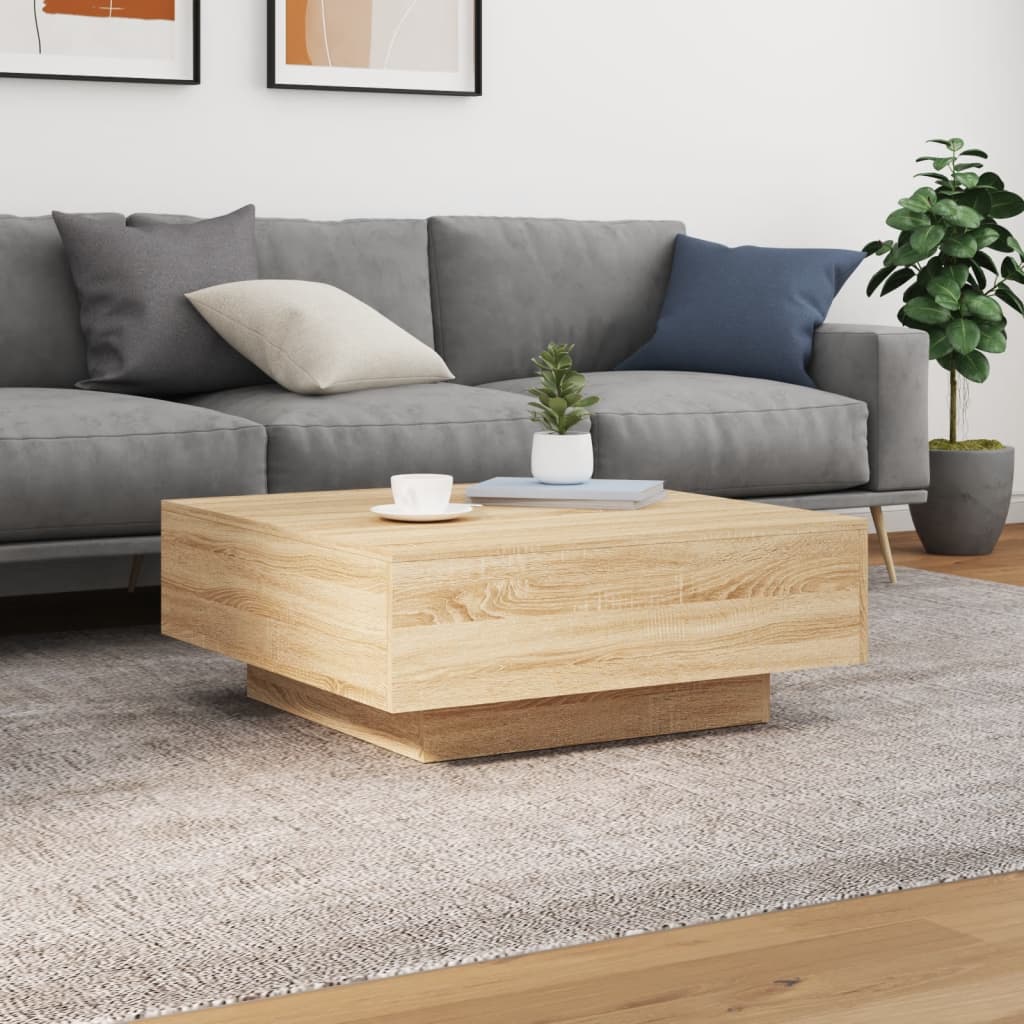 vidaXL Stolik kawowy z podświetleniem LED, dąb sonoma, 80x80x31 cm