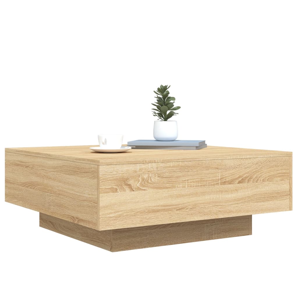 vidaXL Stolik kawowy z podświetleniem LED, dąb sonoma, 80x80x31 cm