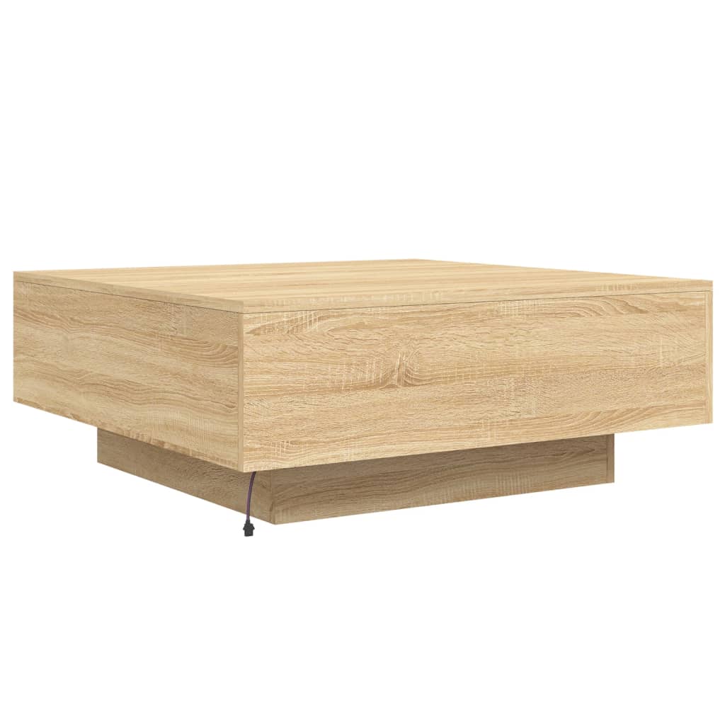 vidaXL Stolik kawowy z podświetleniem LED, dąb sonoma, 80x80x31 cm