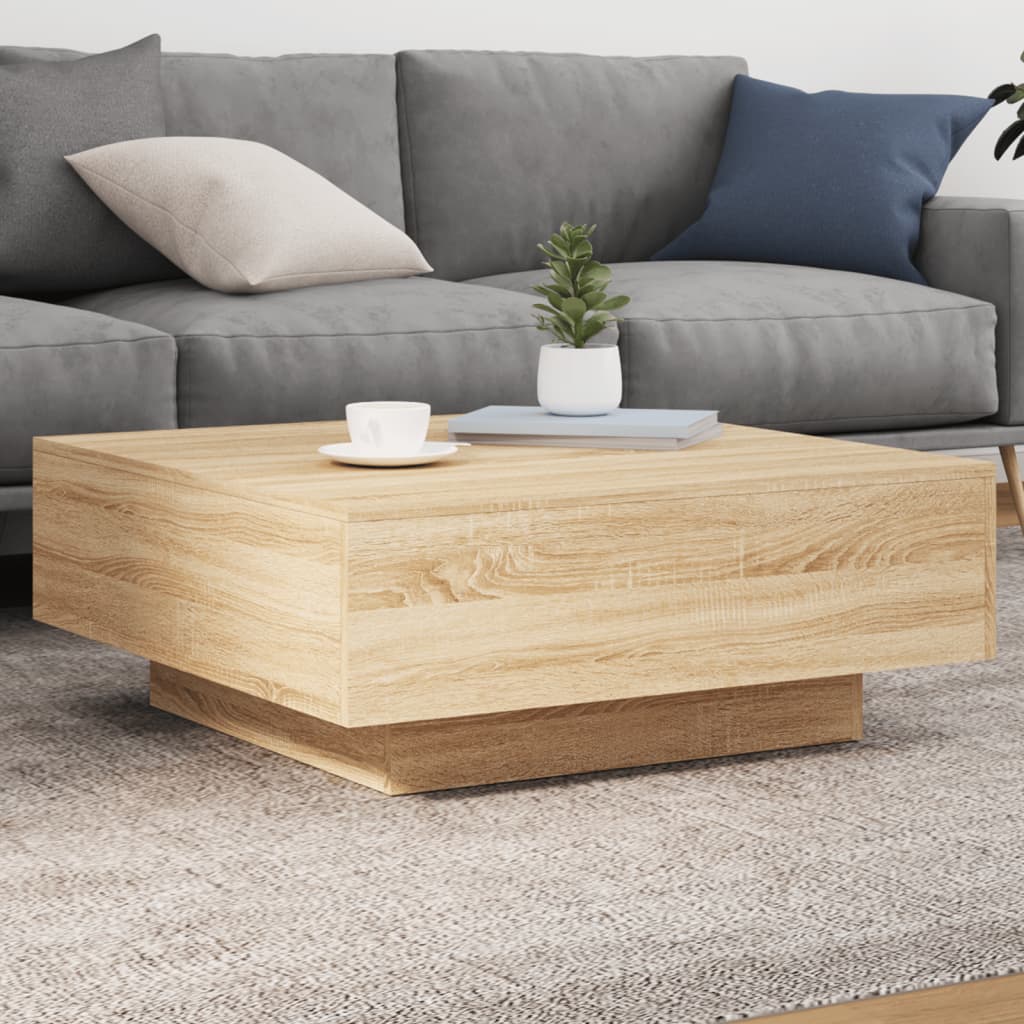 vidaXL Stolik kawowy z podświetleniem LED, dąb sonoma, 80x80x31 cm